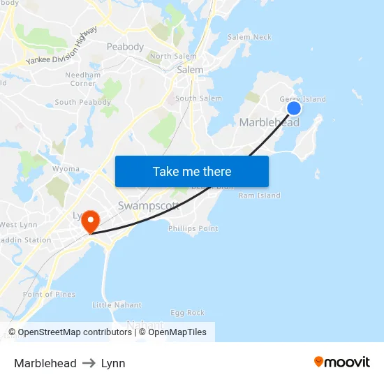 Marblehead to Lynn map