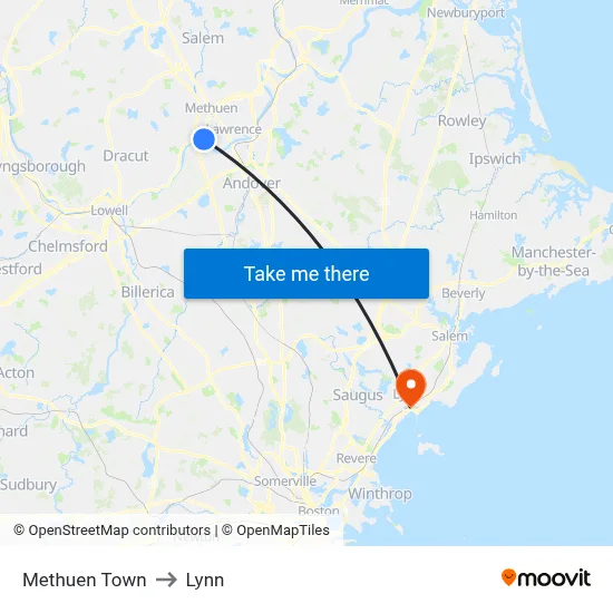 Methuen Town to Lynn map