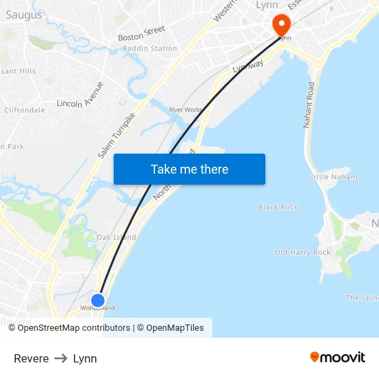 Revere to Lynn map