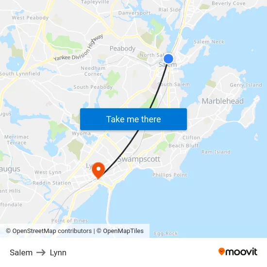 Salem to Lynn map