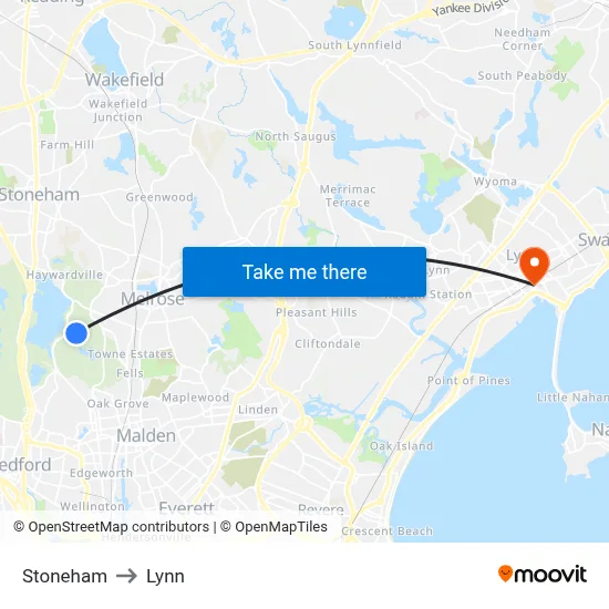 Stoneham to Lynn map