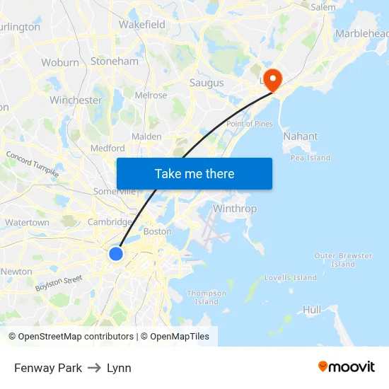 Fenway Park to Lynn map