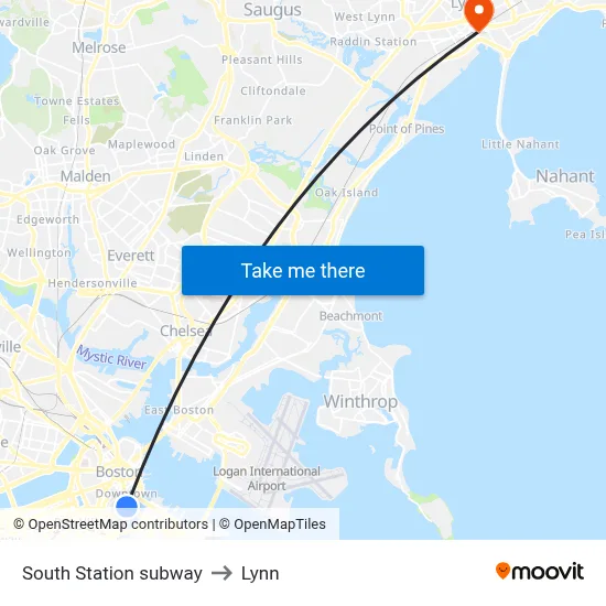 South Station subway to Lynn map