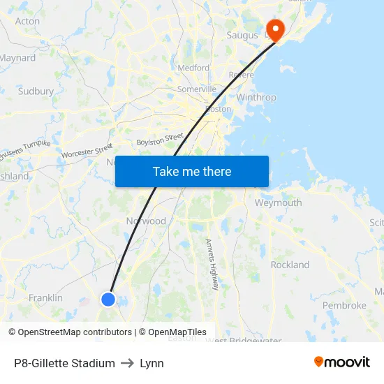 P8-Gillette Stadium to Lynn map