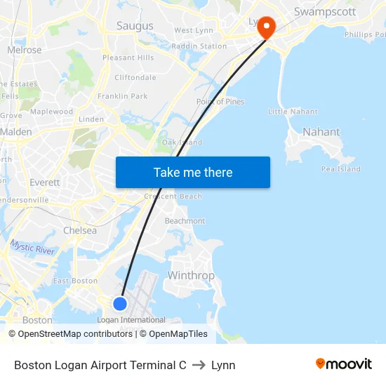 Boston Logan Airport Terminal C to Lynn map