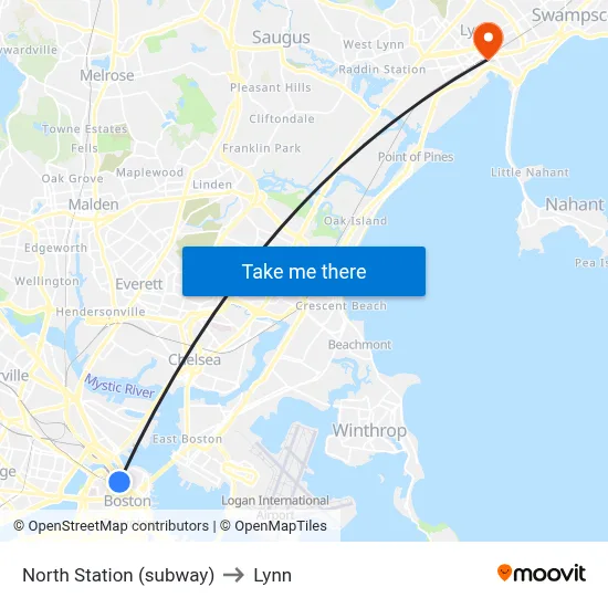 North Station (subway) to Lynn map
