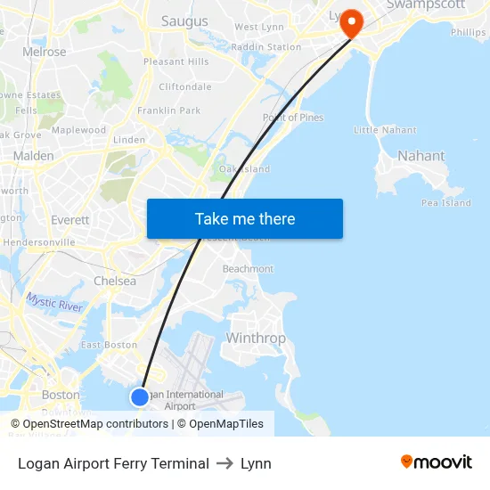 Logan Airport Ferry Terminal to Lynn map
