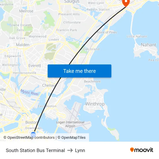 South Station Bus Terminal to Lynn map