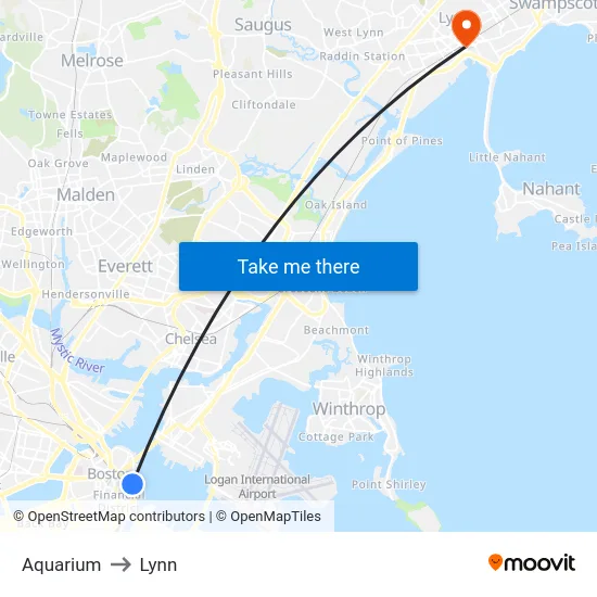 Aquarium to Lynn map