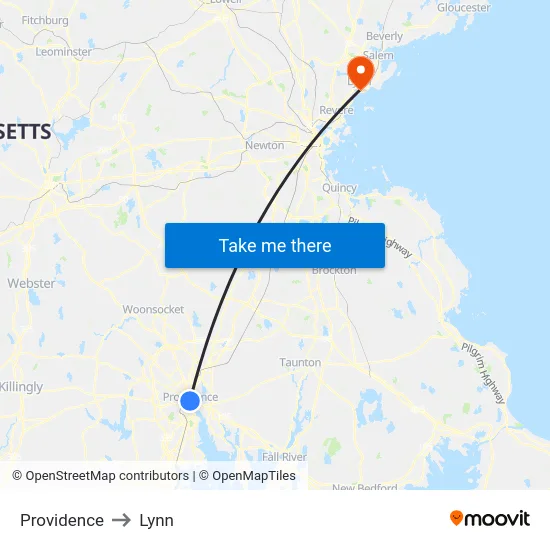 Providence to Lynn map