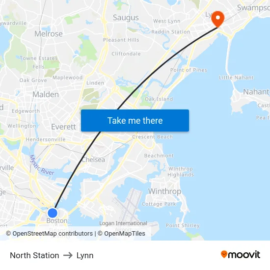 North Station to Lynn map