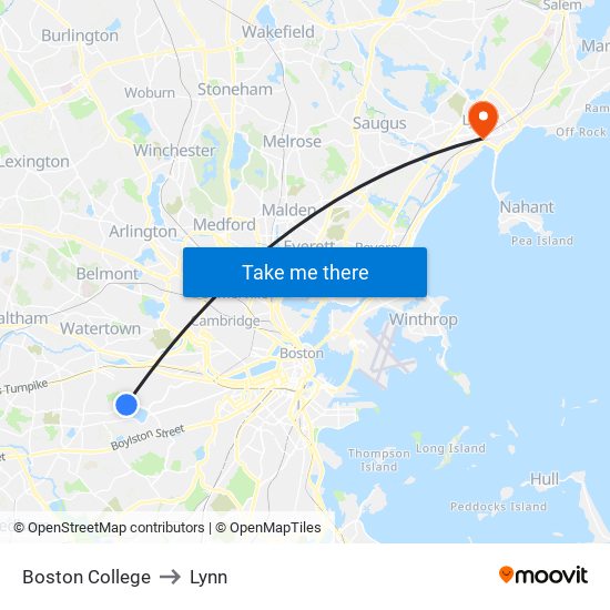 Boston College to Lynn map