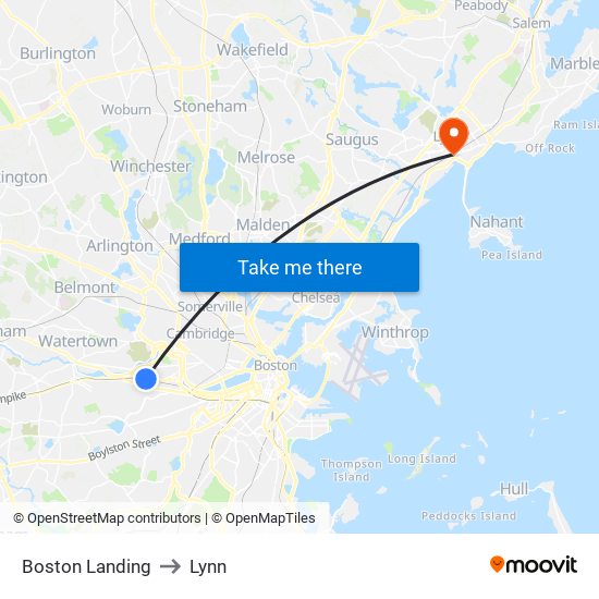 Boston Landing to Lynn map