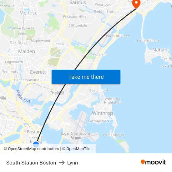 South Station Boston to Lynn map