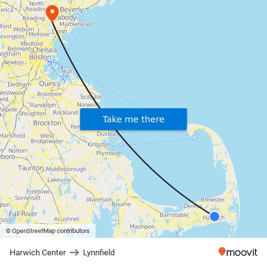 Harwich Center to Lynnfield map