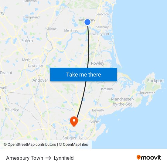 Amesbury Town to Lynnfield map