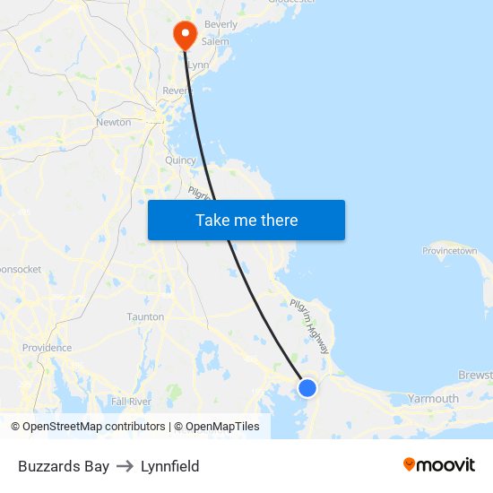 Buzzards Bay to Lynnfield map