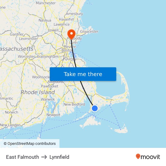 East Falmouth to Lynnfield map