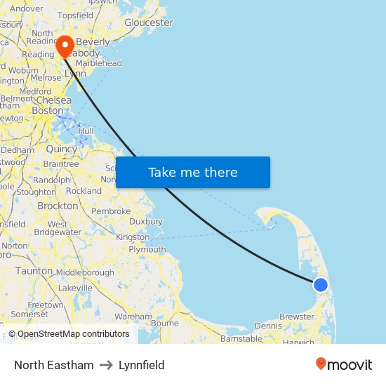 North Eastham to Lynnfield map