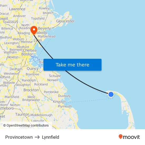 Provincetown to Lynnfield map