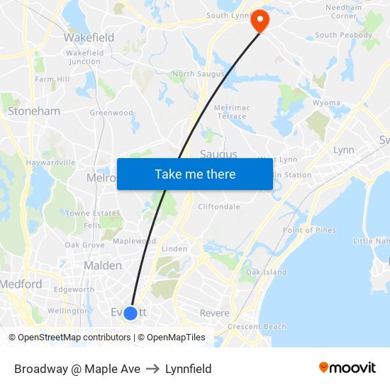 Broadway @ Maple Ave to Lynnfield map