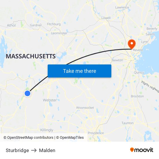 Sturbridge to Malden map