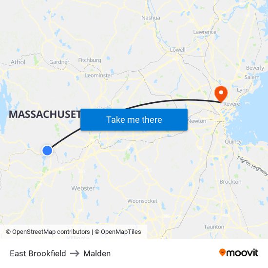 East Brookfield to Malden map