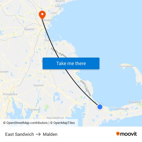 East Sandwich to Malden map