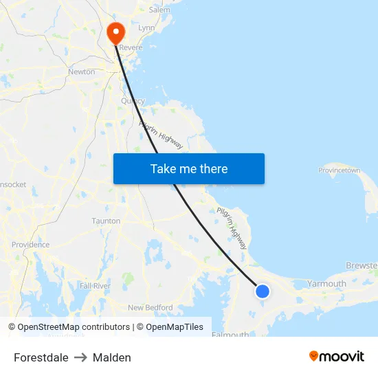 Forestdale to Malden map
