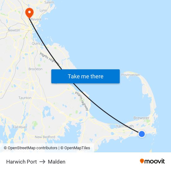 Harwich Port to Malden map
