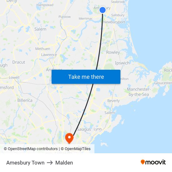 Amesbury Town to Malden map