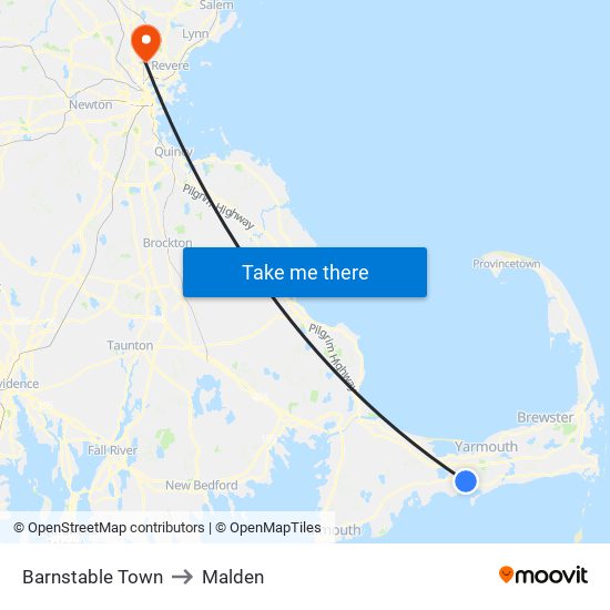Barnstable Town to Malden map