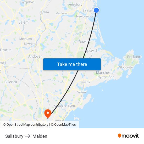 Salisbury to Malden map