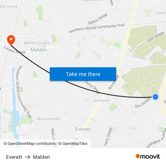 Everett to Malden map