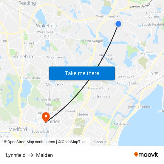 Lynnfield to Malden map