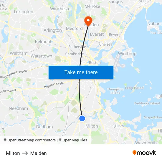 Milton to Malden map