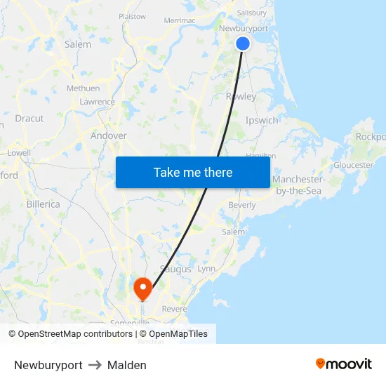 Newburyport to Malden map