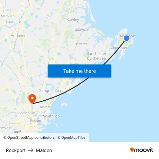 Rockport to Malden map