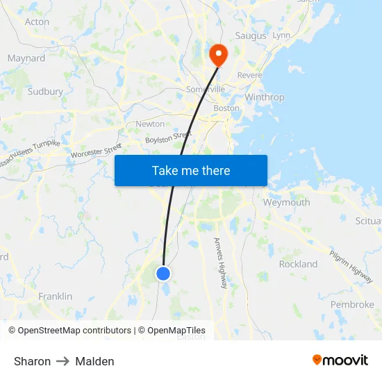 Sharon to Malden map