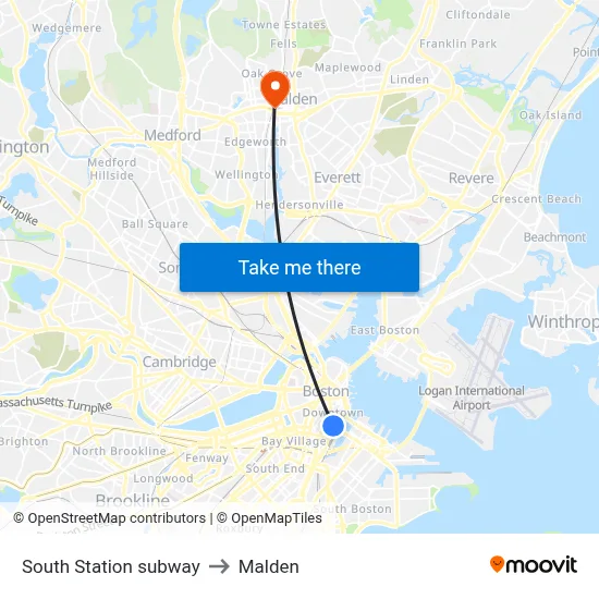 South Station subway to Malden map