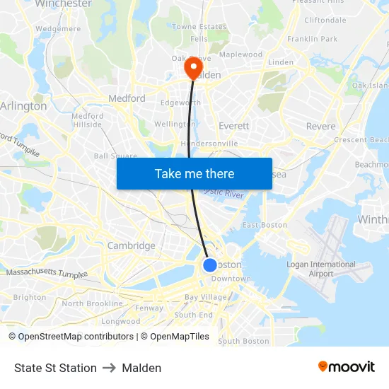 State St Station to Malden map