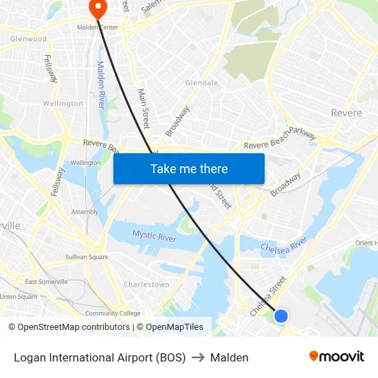 Logan International Airport (BOS) to Malden map