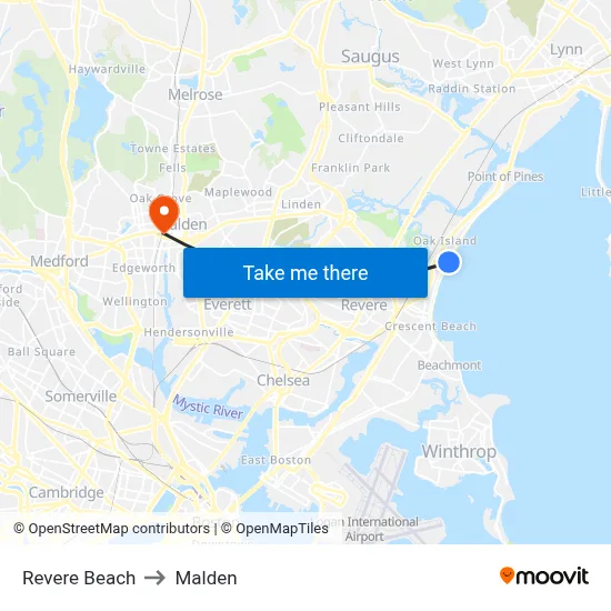 Revere Beach to Malden map