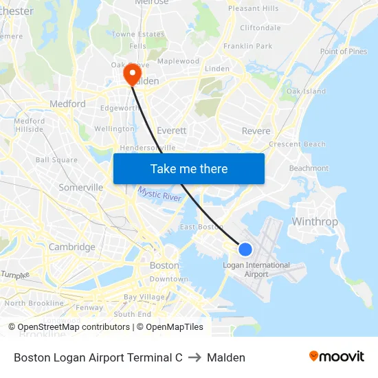 Boston Logan Airport Terminal C to Malden map
