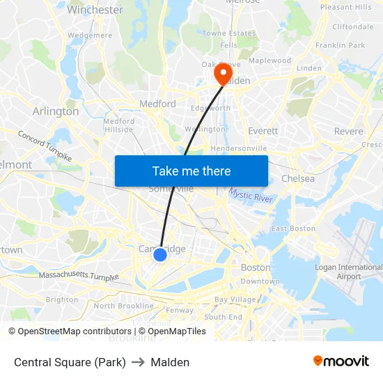 Central Square (Park) to Malden map