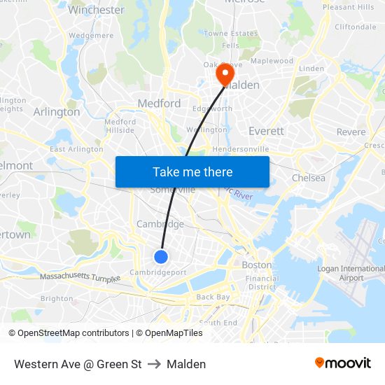 Western Ave @ Green St to Malden map