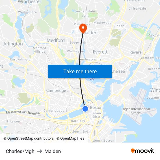 Charles/Mgh to Malden map