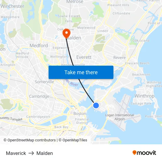 Maverick to Malden map
