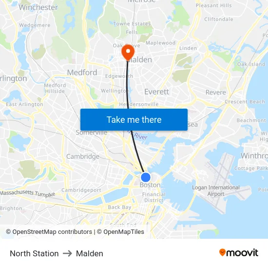 North Station to Malden map