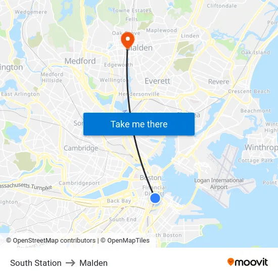 South Station to Malden map
